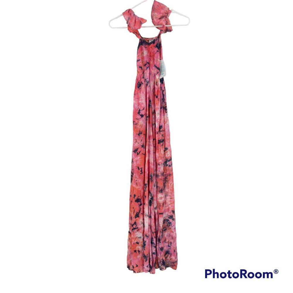 Tiare Hawaii Dress Pink Hollie Maxi Tie Dye Smocked Ruffle Sleeves NWT One Size